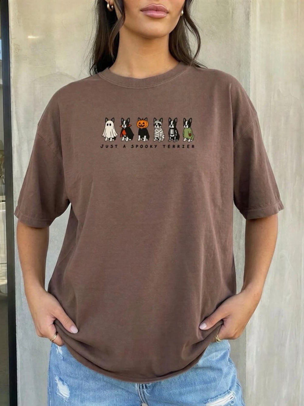 Just A Spooky Terrier Brown comfort color Graphic Tee - Pets Small Pets